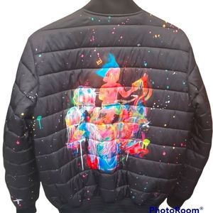 TheVeryWarm (Yes!) Reversible Puffer Bomber; Black/Graffitti Size M Men NWT